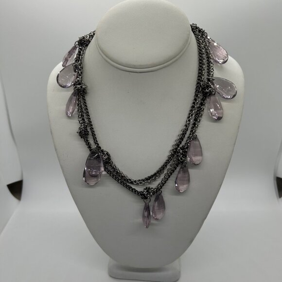 Loft Double Strand Necklace Purple Faceted Teardrop Silver-Tone Chain Vintage - Picture 13 of 15
